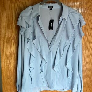 Express: Adorable ruffle blouse in the color blue fog